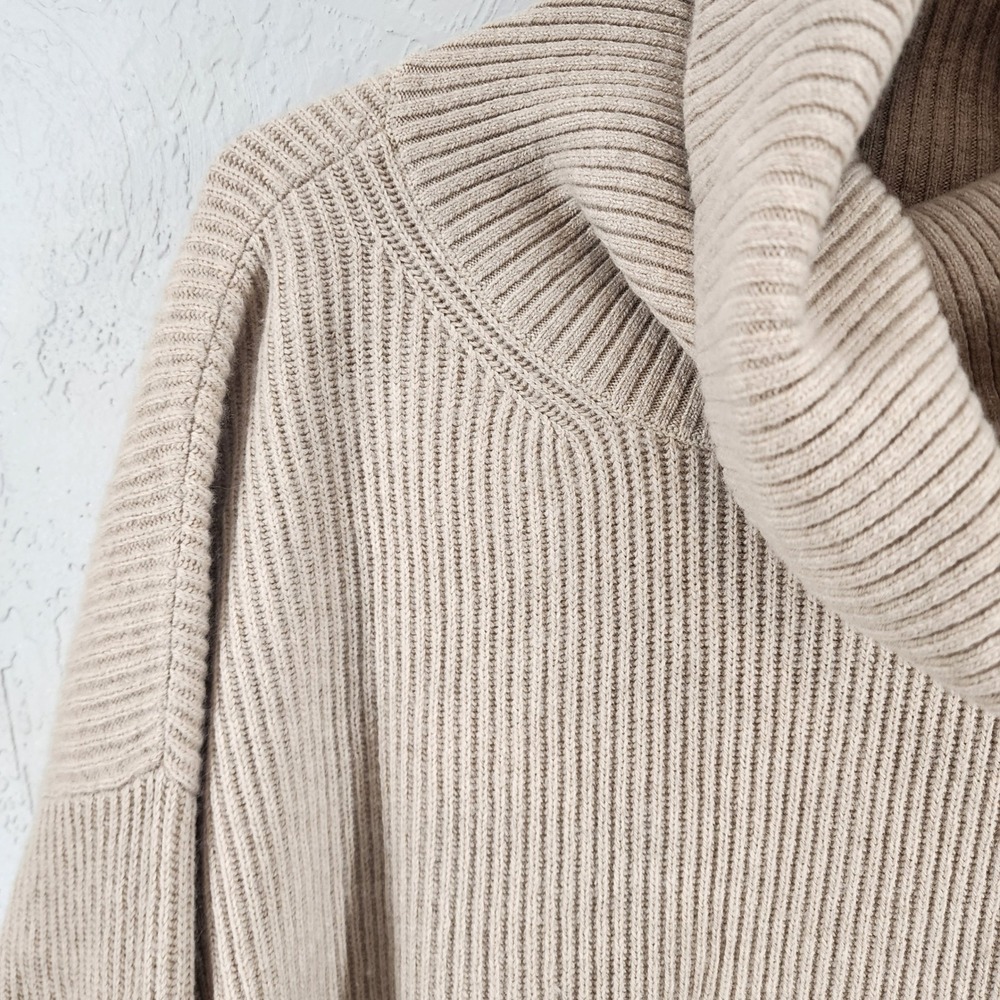 Banana Republic XL Beige Italian Wool Cashmere Blend Ribbed Cowl Neck Sweater - Picture 2 of 6